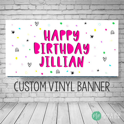 Happy birthday banner personalized, Birthday Banner for girl, Tween birthday banner, pink banner, birthday yard decoration, 90's dot decor