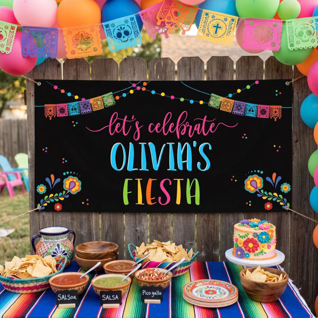 Fiesta Party Banners & Fiesta Birthday Invitations | Palm to Pine Design