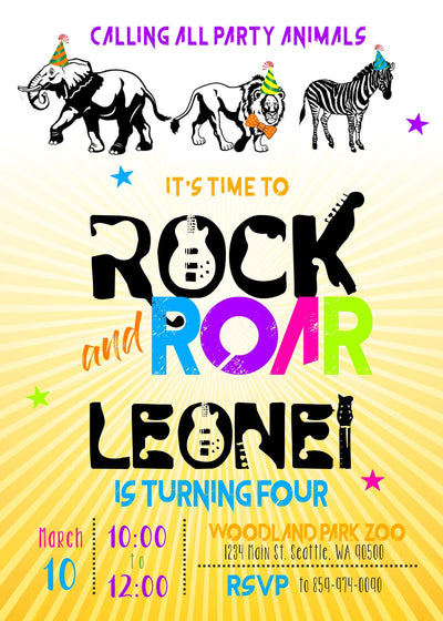 Jungle Birthday Invitation, Party Animal birthday invite, Rock and Roar, Safari, Zoo Birthday, Rock, Safari Birthday, Wild Animal Birthday