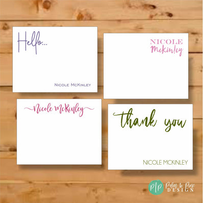Personalized stationery notecard set for women with custom name and envelopes