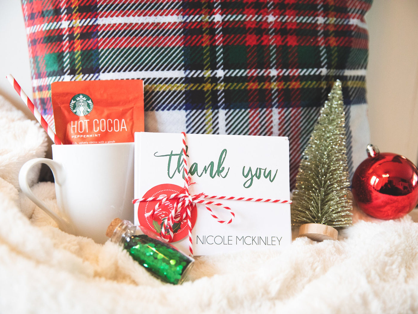 personalized stationery as Christmas gift with holiday themed decorations