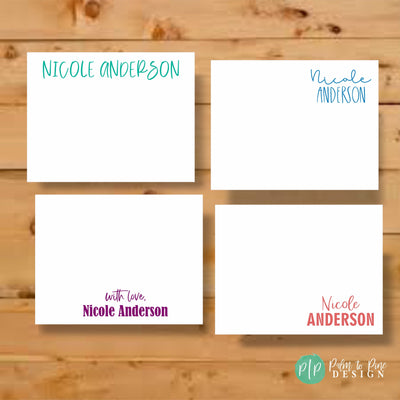 personalized stationery set for women with four unique designs in modern font typeography