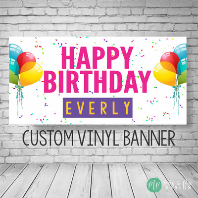 pink and purple happy birthday banner