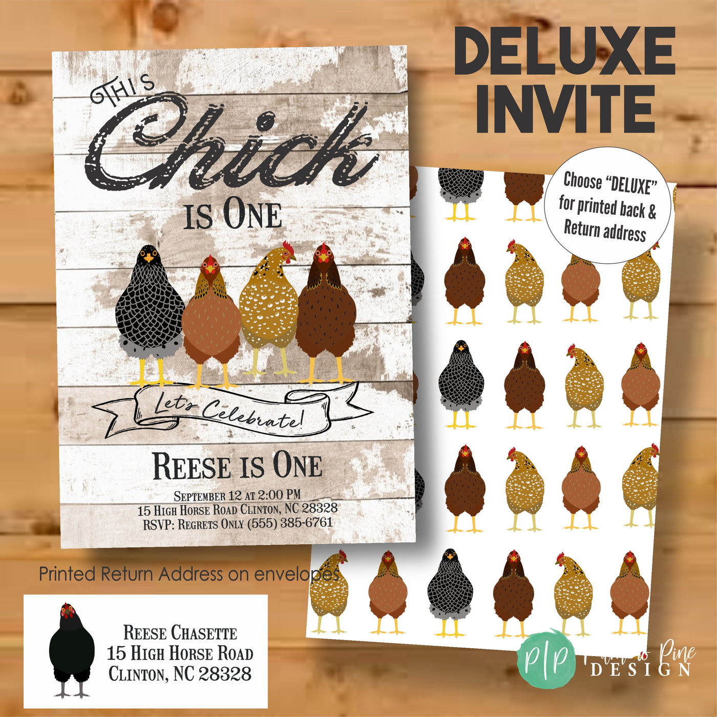 Personalized Chicken Birthday Invitation | Palm to Pine Design