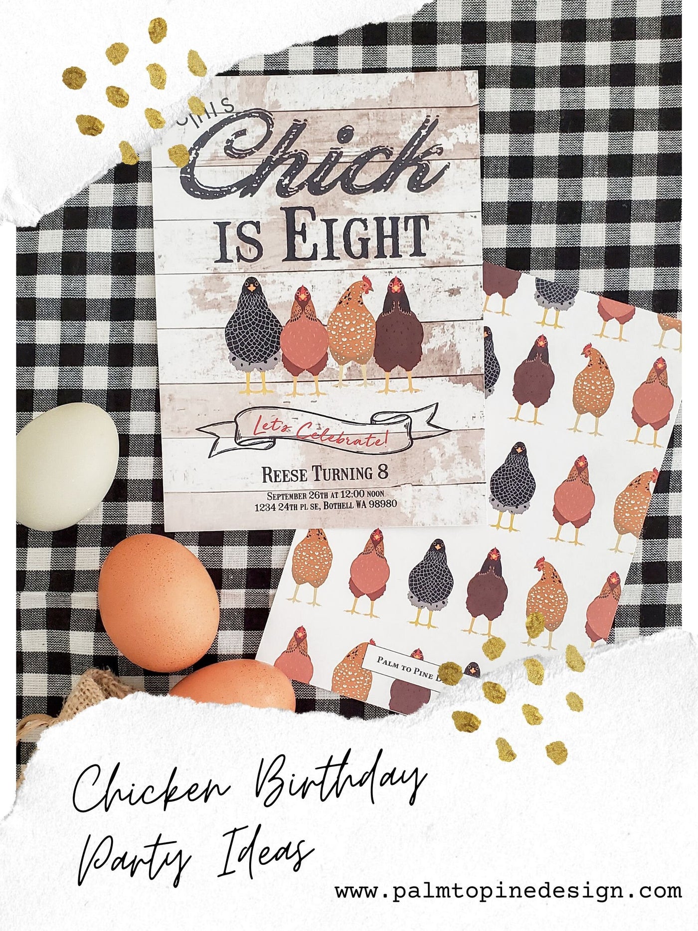 Personalized Chicken Birthday Invitation | Palm to Pine Design