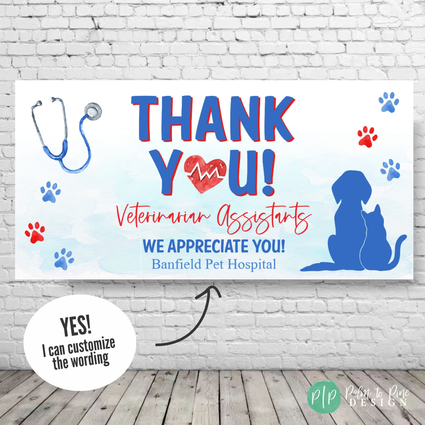 Veterinary Assistant Week Banner with cat and dog silhouette and paw prints