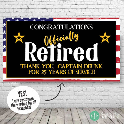 Military Retirement Banner with American Flag Background