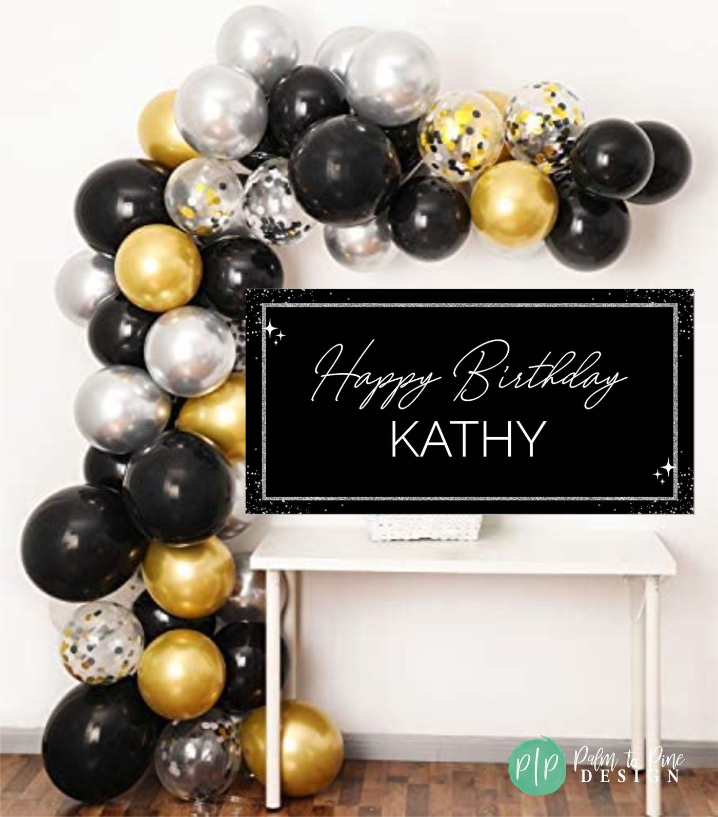 Black and Silver Personalized Banner, Black and Silver Birthday Decor, Black and Silver Birthday Sign, Black and Silver Custom Backdrop