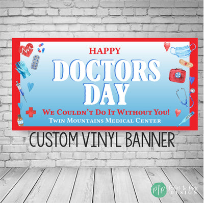 custom doctors day banner for appreciation with medical equipment clipart