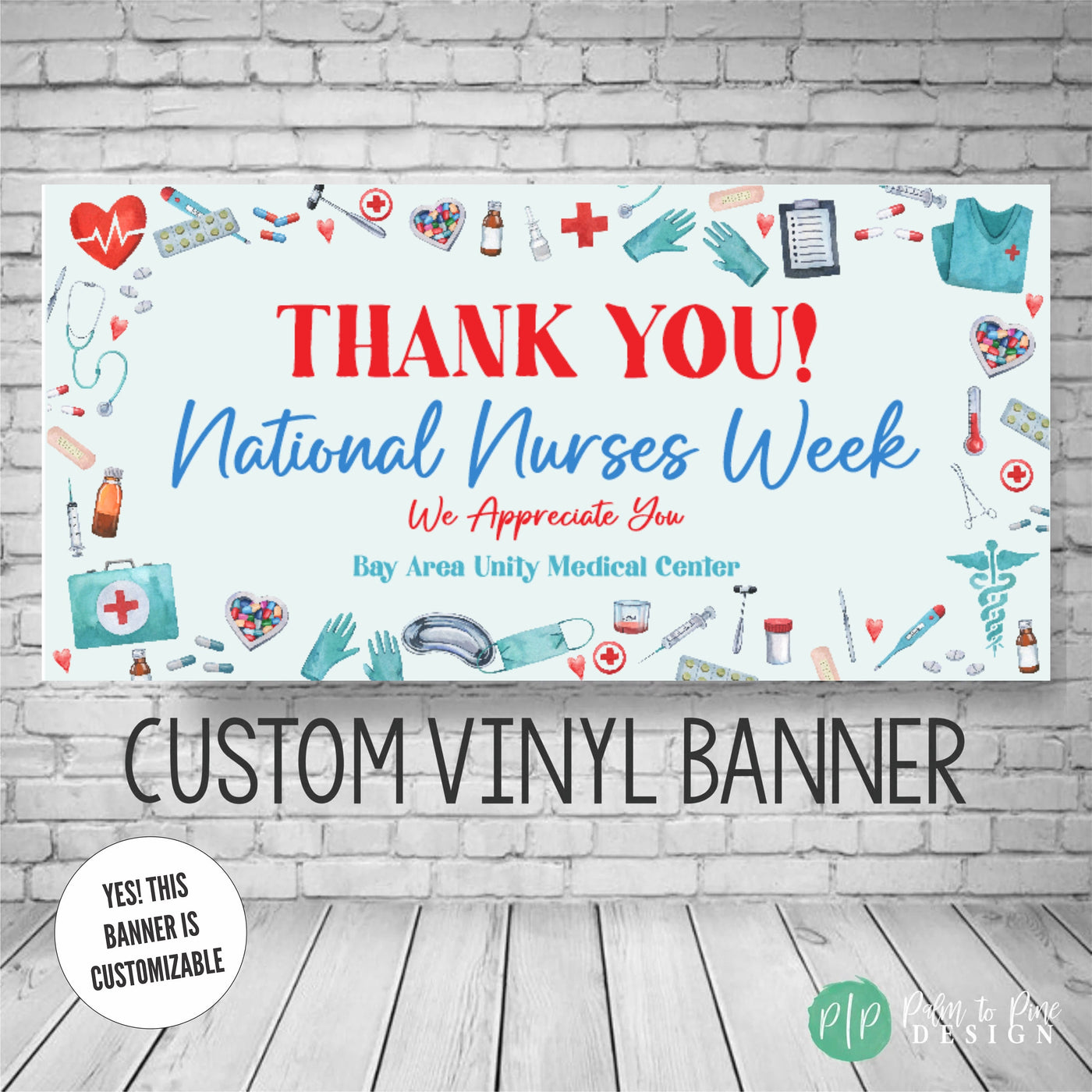 National Nurses Week Appreciation Banner with medical equipment border in blue