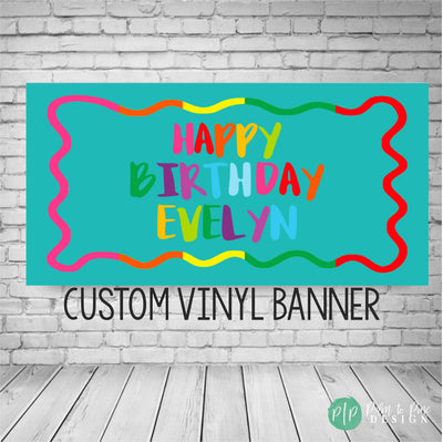 rainbow squiggly birthday sign for kids partys