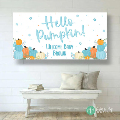 Blue Pumpkin Baby Shower Banner, Boys Pumpkin baby shower decor, Blue pumpkin baby shower, Little pumpkin baby shower sign, Welcome baby