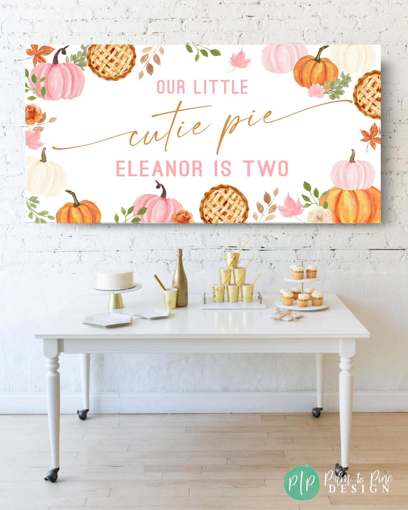 pink and fall colors cutie pie birthday banner