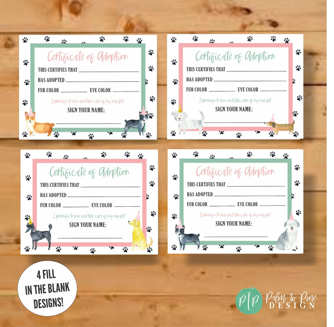 puppy-birthday-party-stuffie-adoption-cards-palm-to-pine-design for Blank Pet Adoption Certificate Free Printable Puppy Birthday Party Stuffie Adoption Cards – Palm to Pine Design for Blank Pet Adoption Certificate Free Printable
