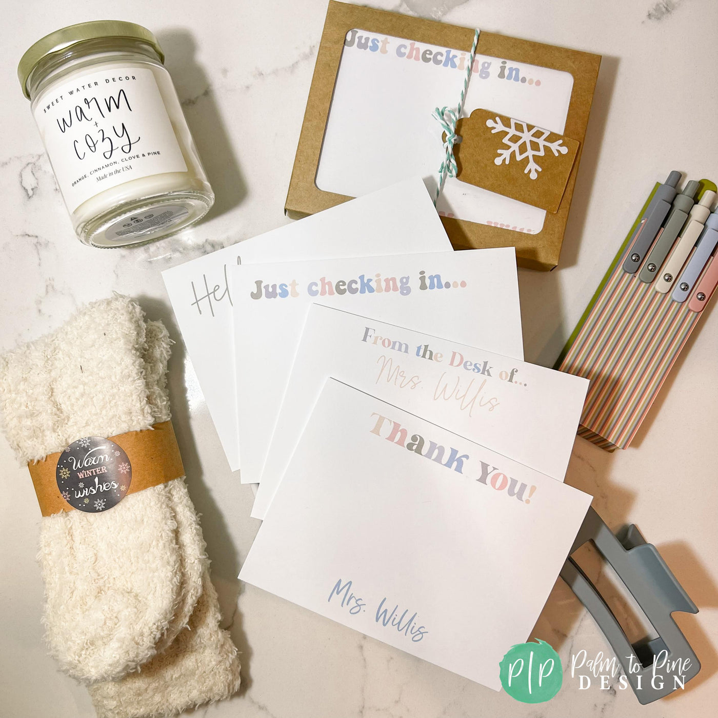 Personalized stationary set for teachers with winter themed gifts