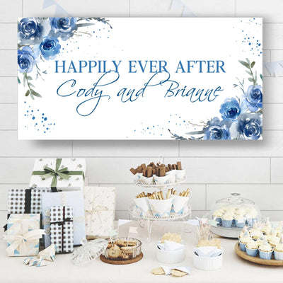 Floral Blue Bridal Shower Banner, Blue Rose Party Banner, Floral Engagement Party Sign, Womens Birthday Banner, Bridal Shower Party Decor