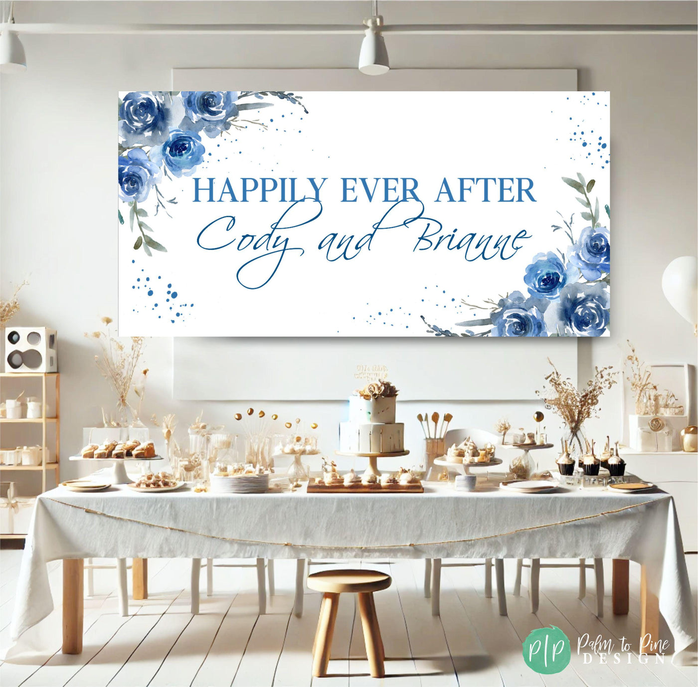 Floral Blue Bridal Shower Banner, Blue Rose Party Banner, Floral Engagement Party Sign, Womens Birthday Banner, Bridal Shower Party Decor