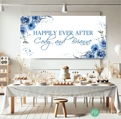 Floral Blue Bridal Shower Banner, Blue Rose Party Banner, Floral Engagement Party Sign, Womens Birthday Banner, Bridal Shower Party Decor