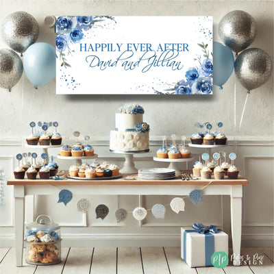 Floral Blue Bridal Shower Banner, Blue Rose Party Banner, Floral Engagement Party Sign, Womens Birthday Banner, Bridal Shower Party Decor