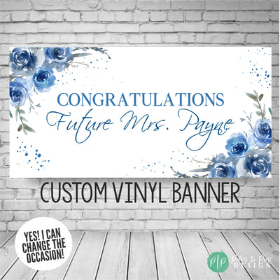 Floral Blue Bridal Shower Banner, Blue Rose Party Banner, Floral Engagement Party Sign, Womens Birthday Banner, Bridal Shower Party Decor