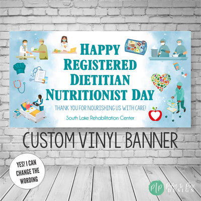 National Registered Dietitian Nutritionist Day appreciation banner with food service clipart and appreciation message