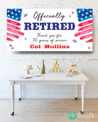 Military Retirement Banner, All branches retirement party decor, Personalized US Military Retirement Sign, Custom Military Retirement banner