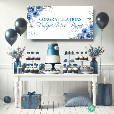 Floral Blue Bridal Shower Banner, Blue Rose Party Banner, Floral Engagement Party Sign, Womens Birthday Banner, Bridal Shower Party Decor