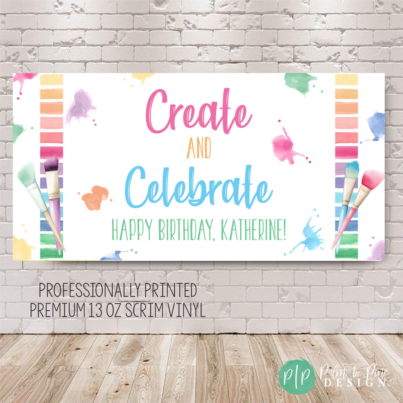 personalized art birthday party banner for girls with paint brush clipart
