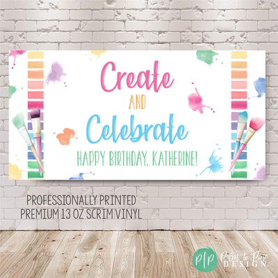 personalized art birthday party banner for girls with paint brush clipart