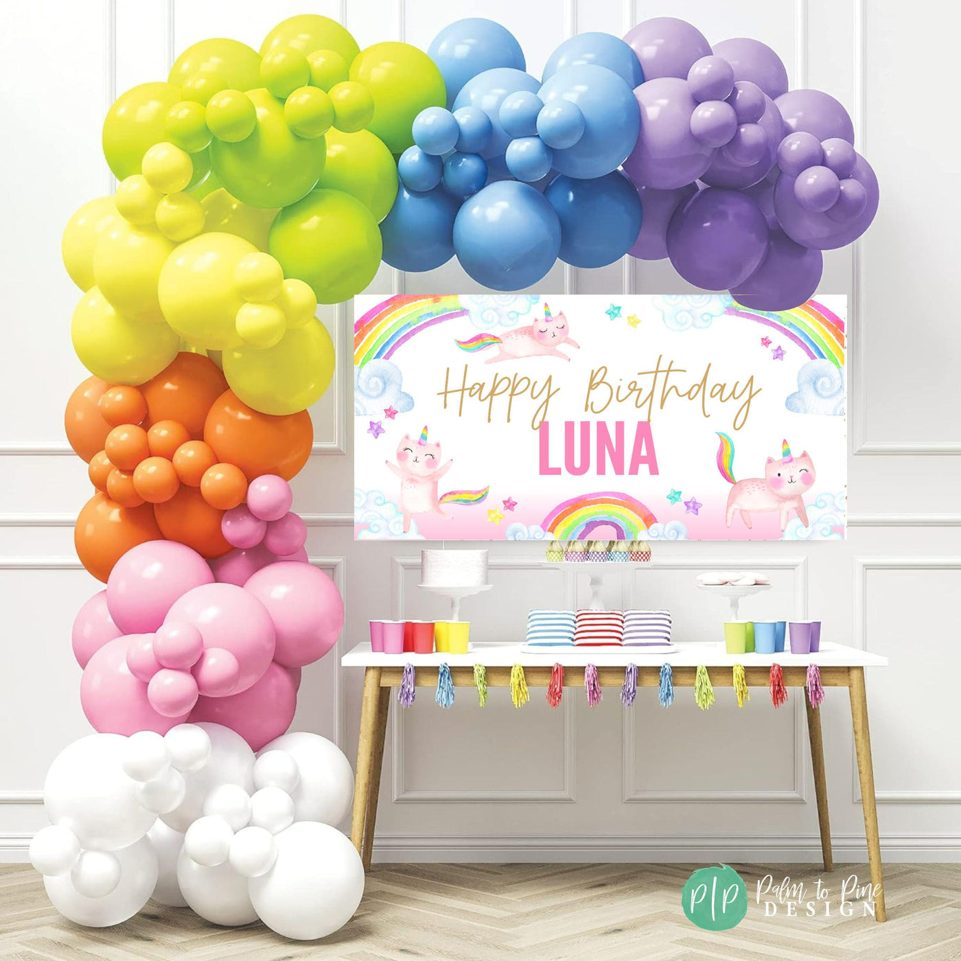 rainbow caticorn birthday backdrop for girls