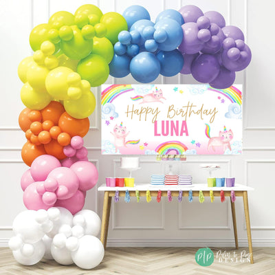 rainbow caticorn birthday backdrop for girls