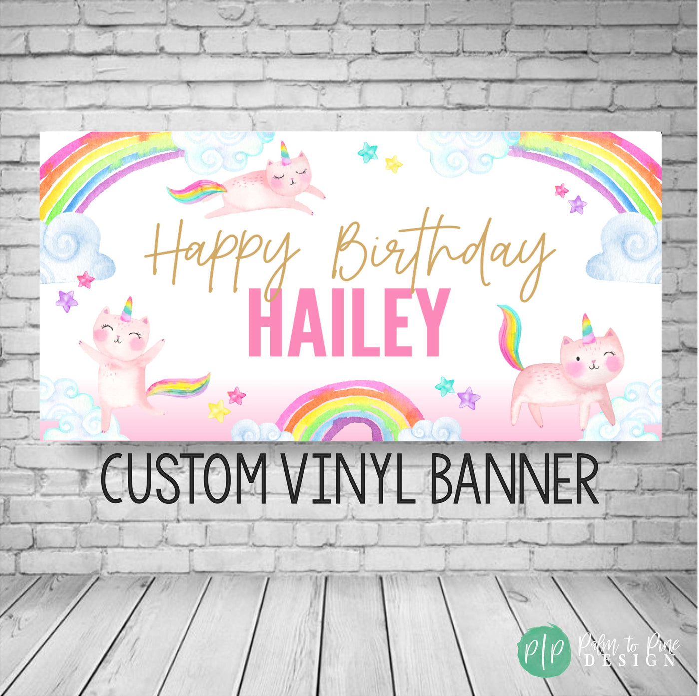 kitticorn rainbow personalized birthday banner for little girls