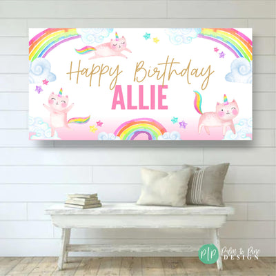 kittycorn girls custom rainbow cat birthday banner