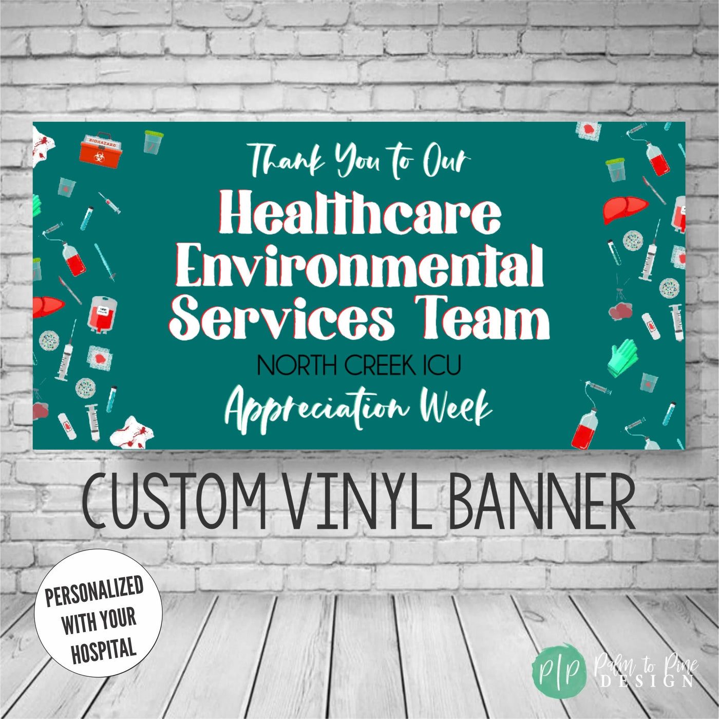 Environmental Services Technician (EVS Technician) Appreciation Week Banner with medical waste and personalized hospital name