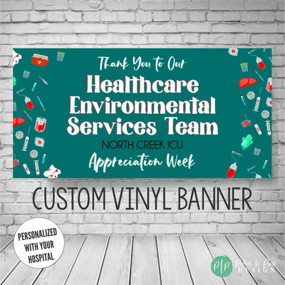 Environmental Services Technician (EVS Technician) Appreciation Week Banner with medical waste and personalized hospital name