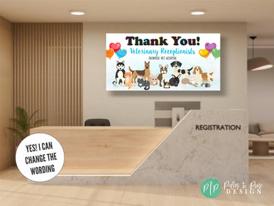 Veterinary Receptionists Appreciation Banner with pets and colorful balloons