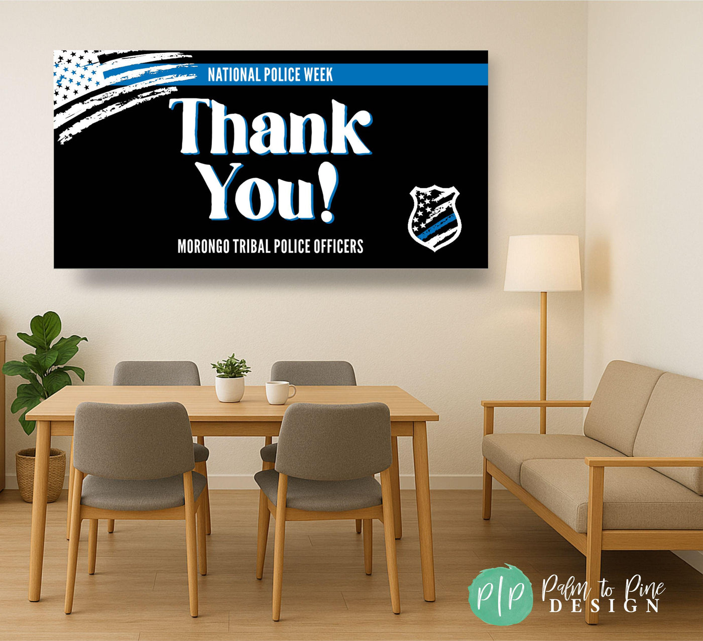 Happy Police Appreciation Week Sign displayed in breakroom with thank you police officers message