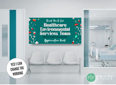 Environmental Services Week Appreciation Banner with thank you message and medical waste clipart