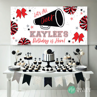 cheerleading birthday party sign with megaphone and pom pom clipart