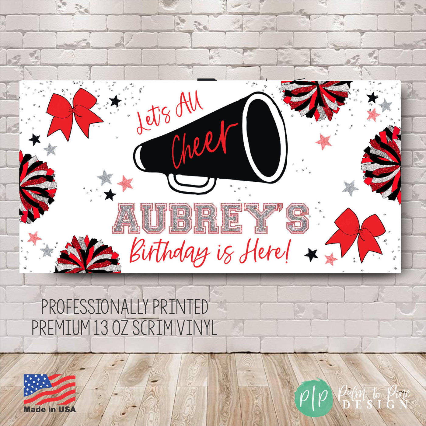 red,black and silver cheerleading banner for girls birthday