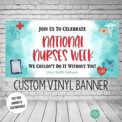 National Nurses Week Appreciation banner with medical equipment and supplies and personalized nurses week thank you message