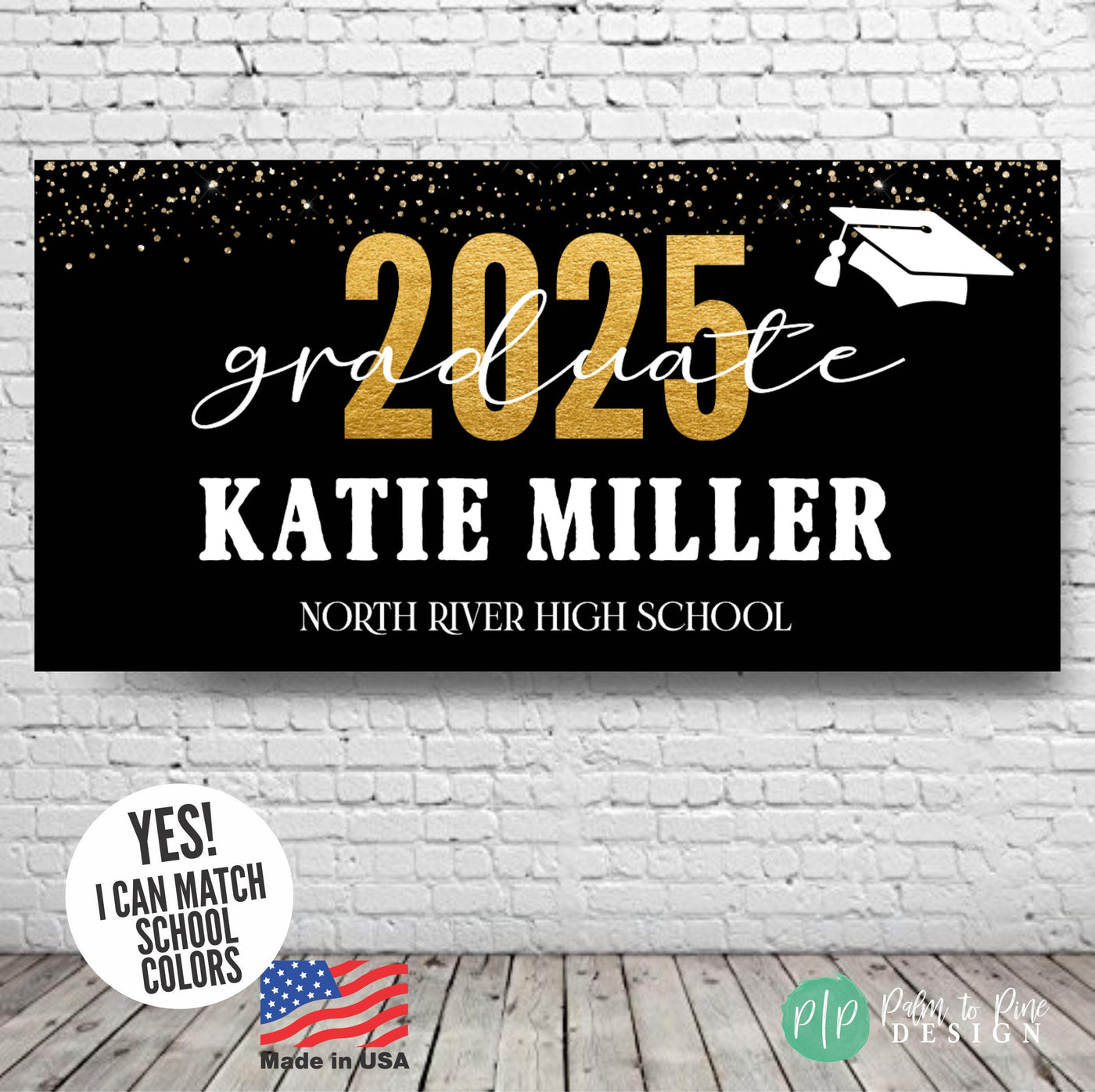 Class of 2025 Graduation Party Sign in black and gold