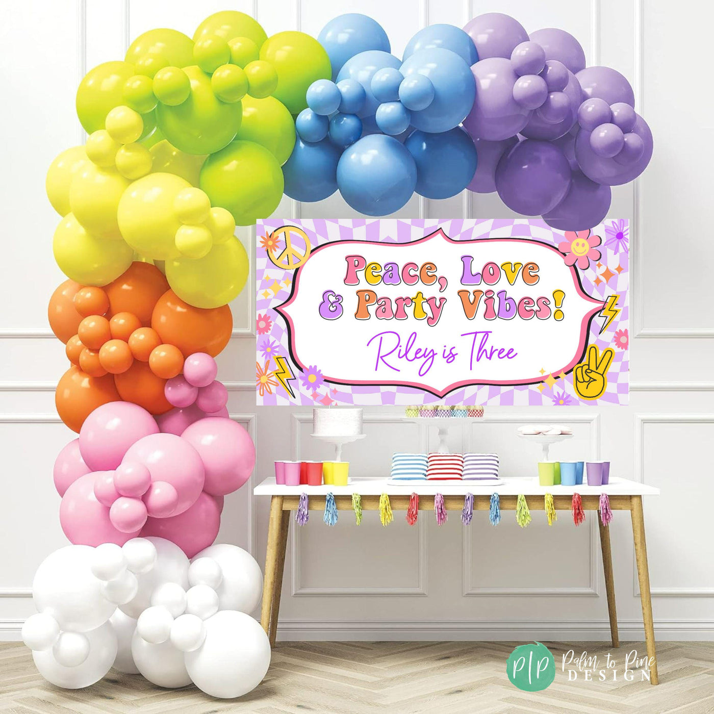 purple and pink retro girls birthday banner