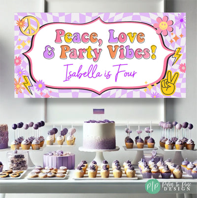 girls groovy birthday party with retro clipart