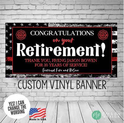 thin red line firefighter personalized retirement banner