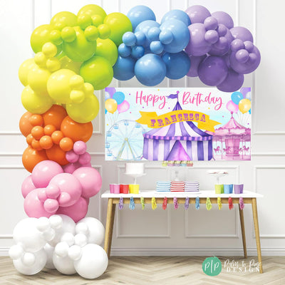 pink and purple girls circus birthday party backdrop