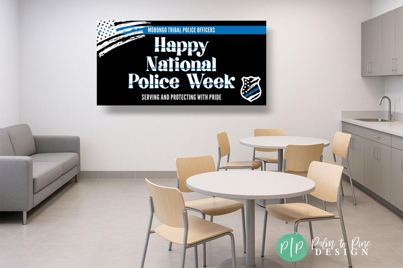 national police week banner that is fully customizable with the police department name, and &quot;Serving and protecting with pride&quot;. It can also be customized for law enforcement appreciation week or other police celebrations