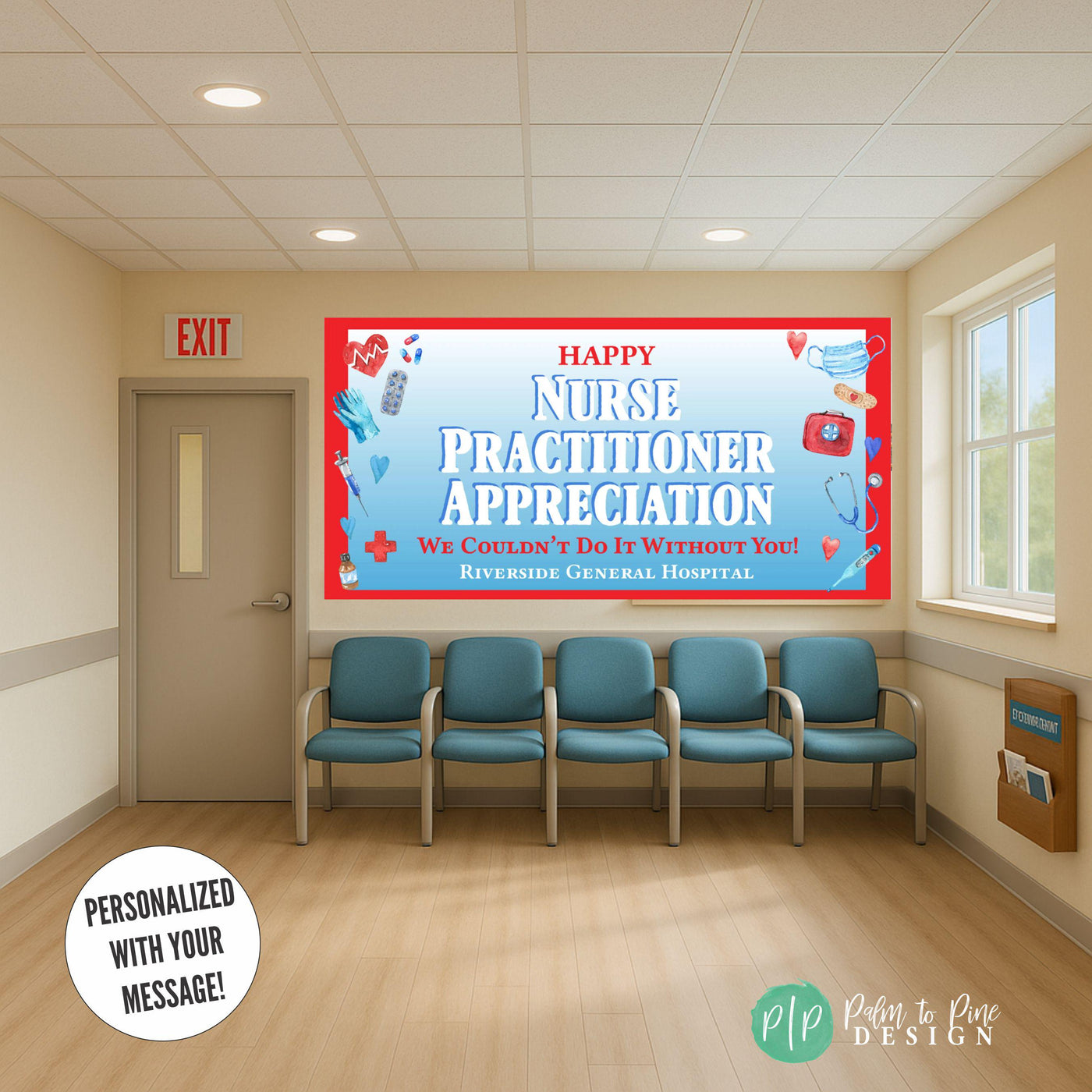 Thank You Nurse Practitioner Appreciation week banner in hospital waiting room