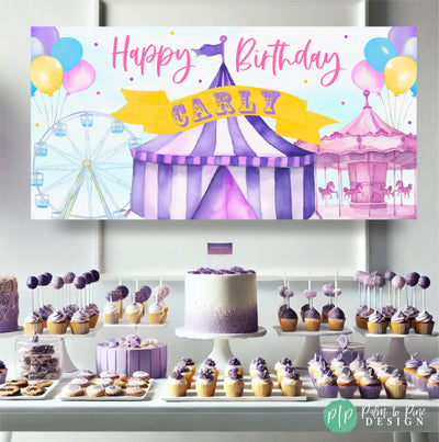 under the big top birthday party banner for girls