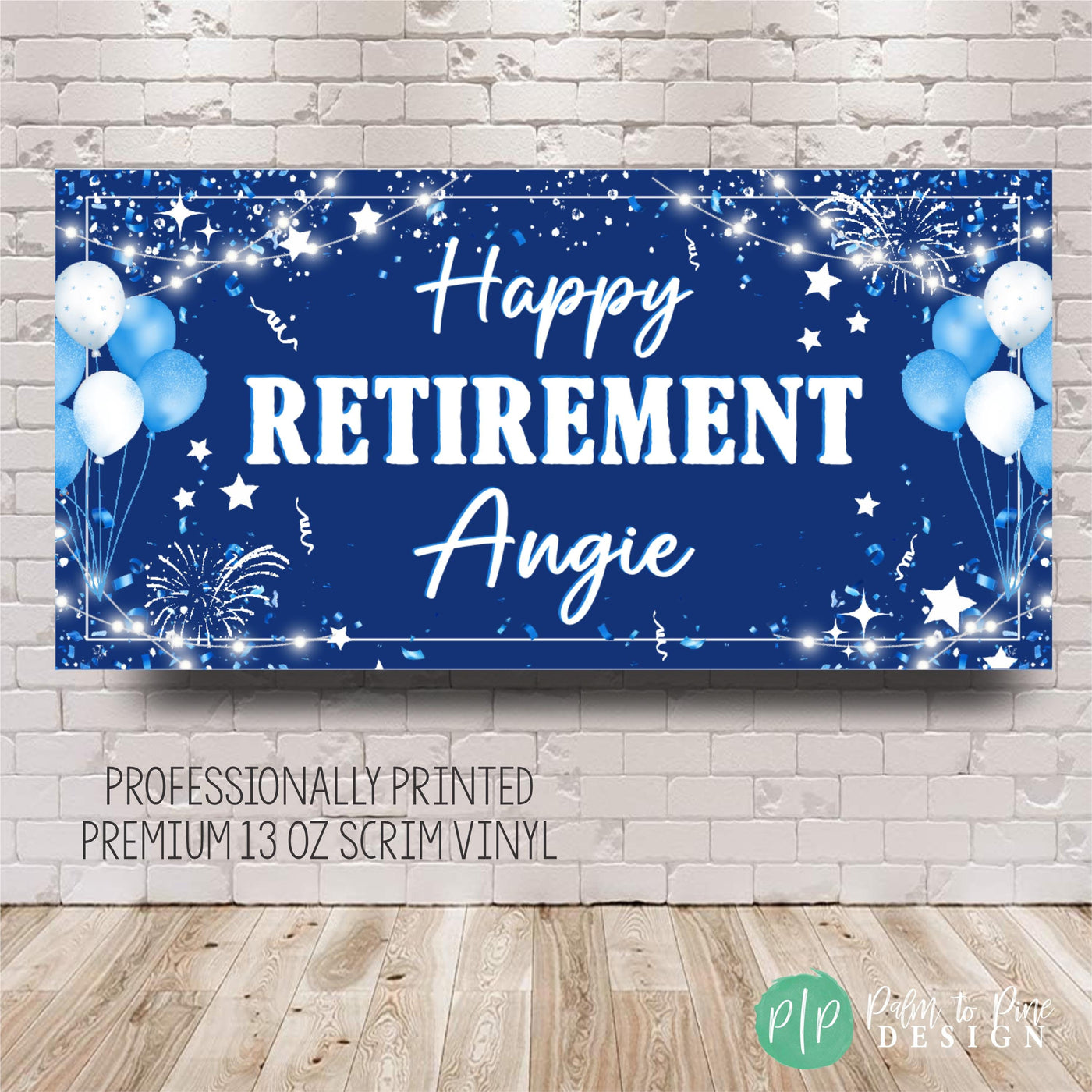 blue retirement banner for office party for man or woman